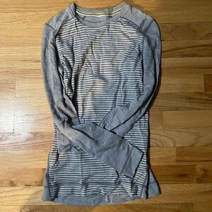 Smartwool gray and white striped shirt.